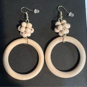 Tan Bohemian Hoop Earrings with Floral Bead Cluster